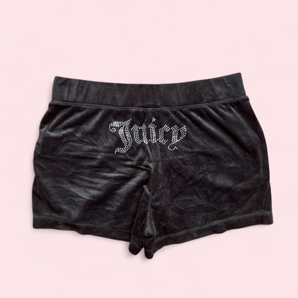 Juicy Couture Pants - Juicy Couture black velour shorts rhinestone "Juicy" script back y2k early 2000s